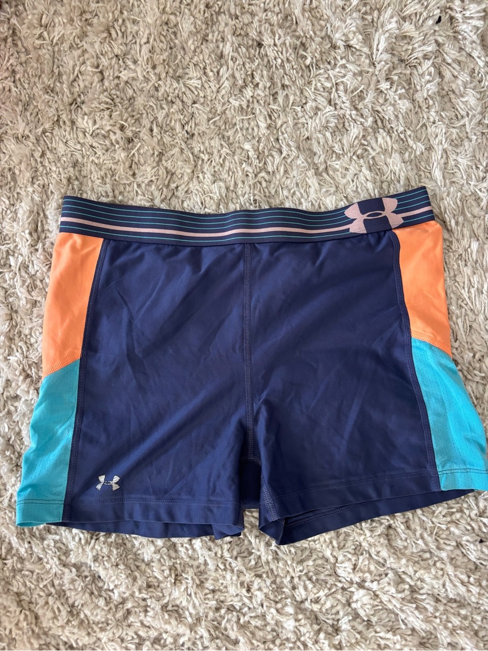 Under Armour Womens Biker Shorts with Orange & Teal Panels